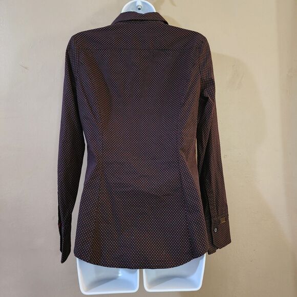 Express Design Studio Womens Top Size M Black Purple Polka Dot Button Up Stretch - Picture 8 of 10